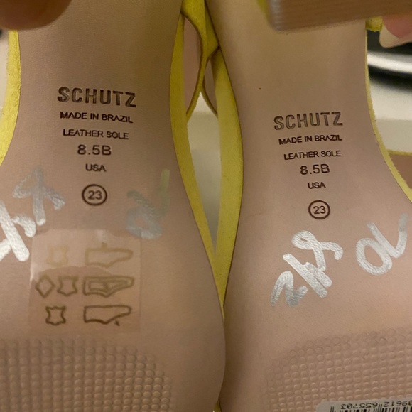 Schutz Saira Suede Neon Clear Lucite Block Heel - Picture 3 of 6